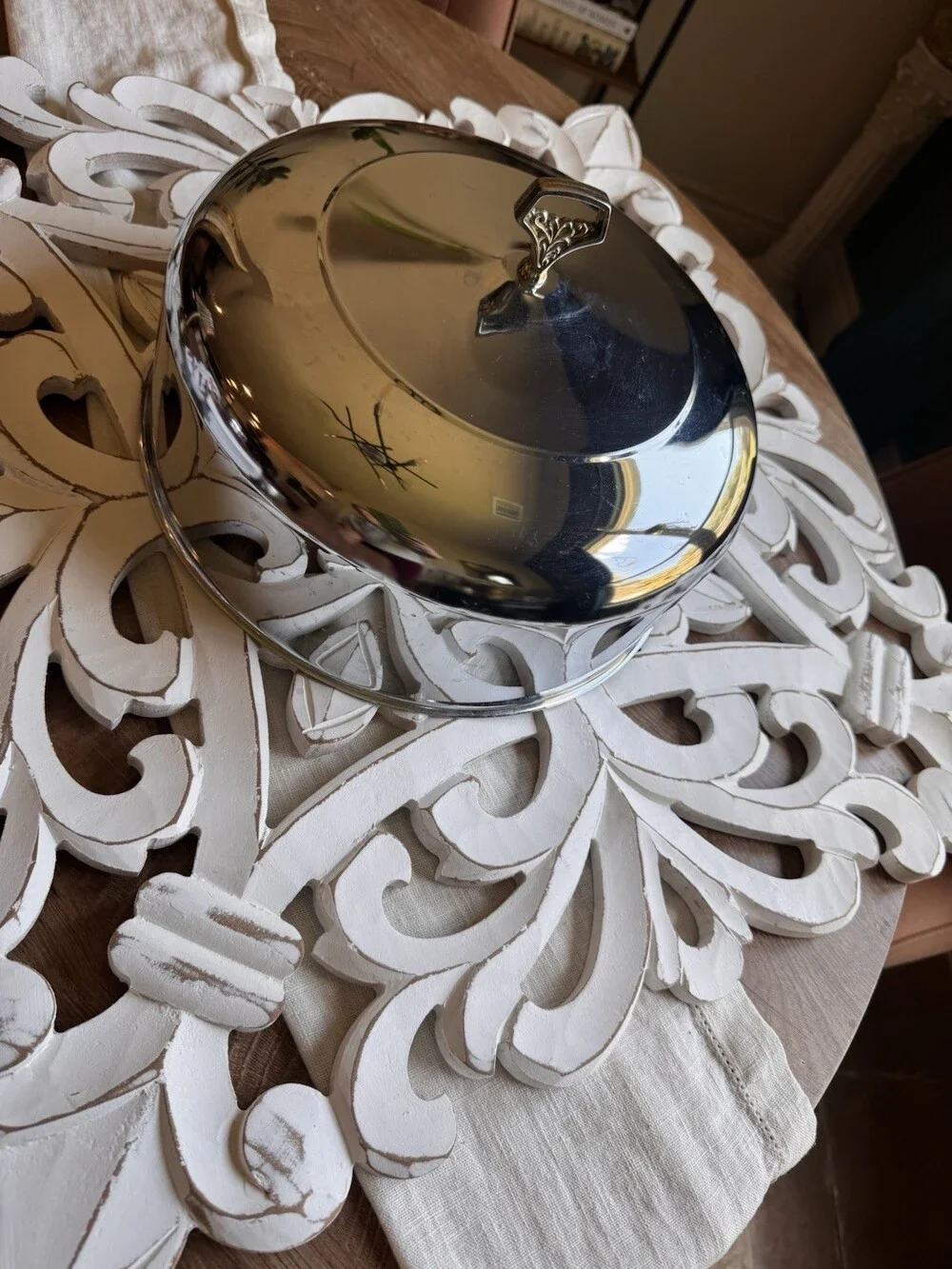 Vintage Kromex Chrome Brass Handles Cake Cover